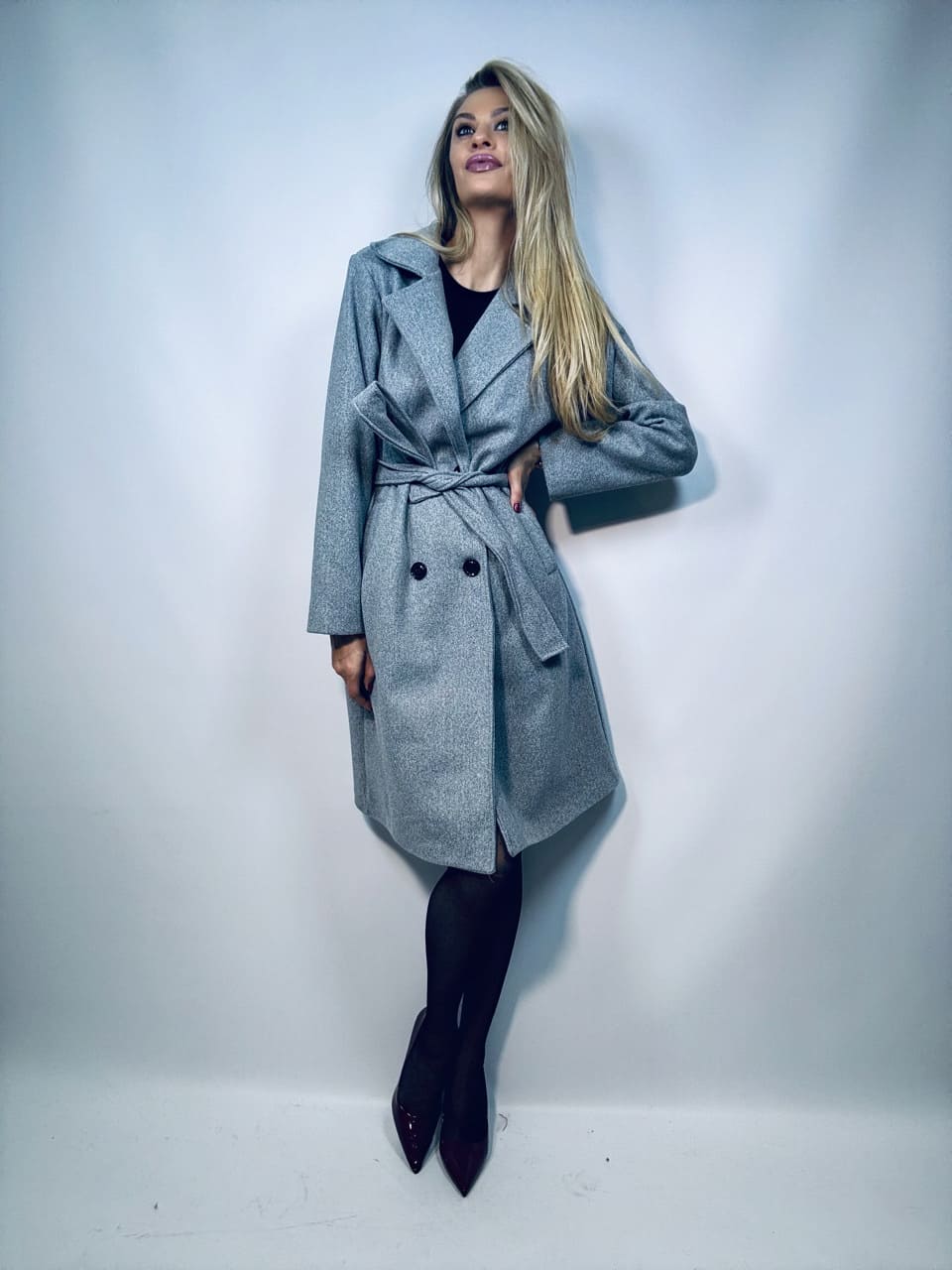 PLASZCZ JESIENNY SZARY Z PASKIEM WIAZANY