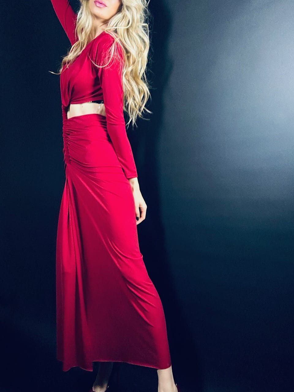 SUKIENKA MAXI DŁUGA BORDO CZERWIEŃ WYCIĘCIA SYLWESTER IMPREZY