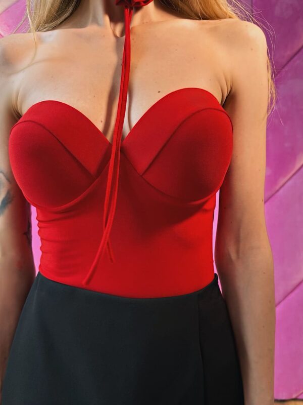 CZERWONE BODY GORSETOWE USZTYWNIANE Z CHOKEREM LA MILLA