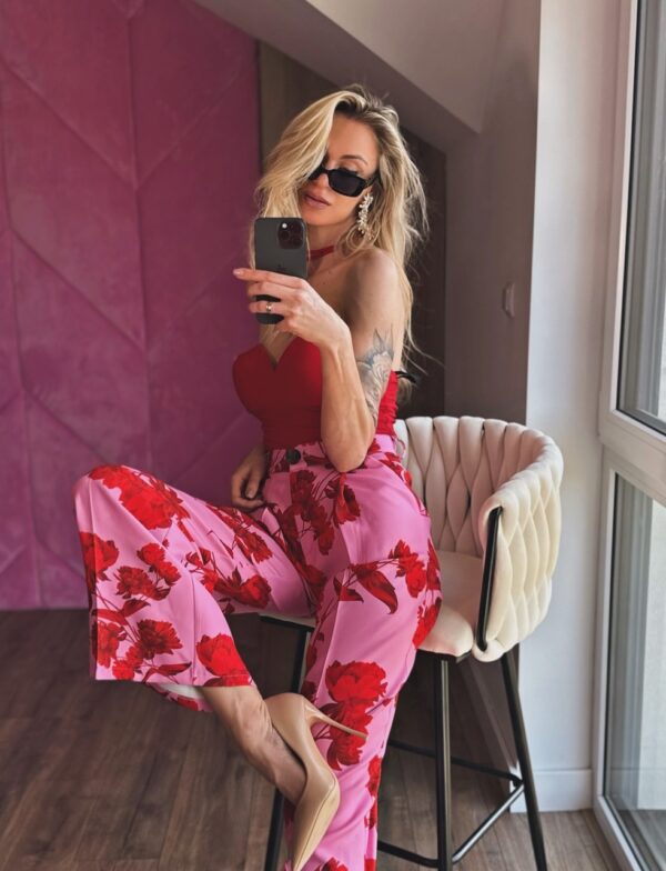 SPODNIE LA MILLA RÓŻOWE W CZERWONE KWIATY