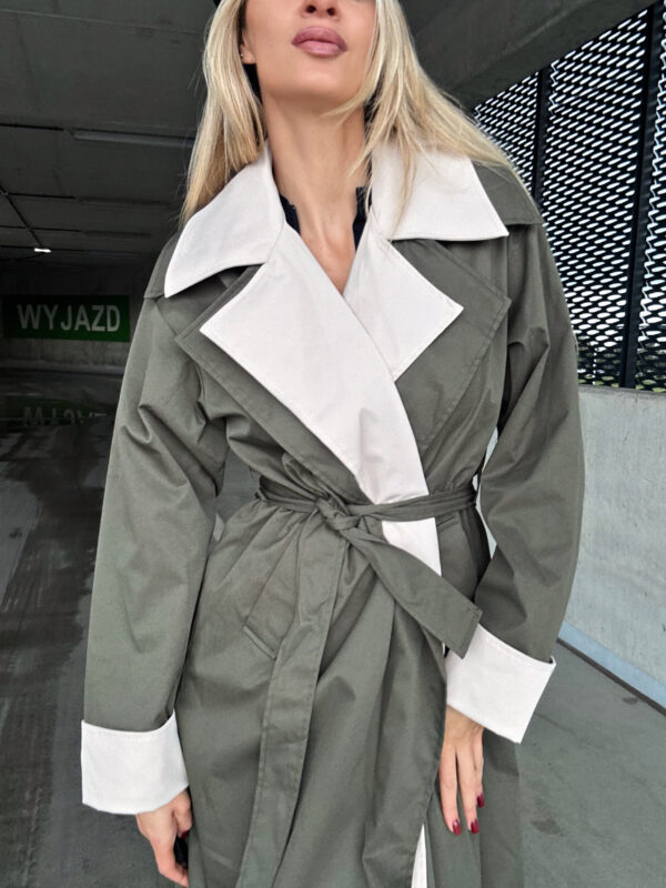 PŁASZCZ TRENCZ DWUKOLOROWY BEŻ KHAKI