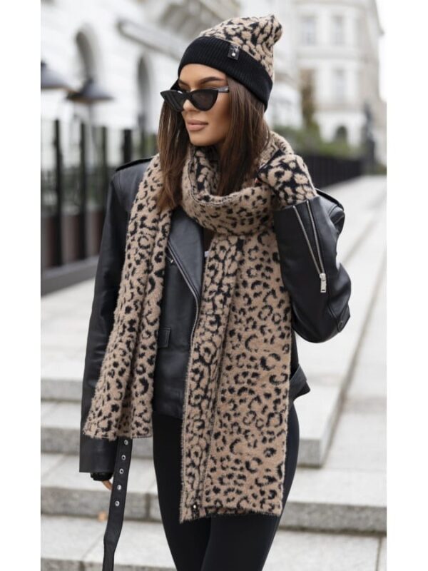 KOMPLET 3 CZĘŚCIOWY VOUGE PANTERKA CZAPKA SZAL RĘKAWICZKI POLSKI PRODUCENT